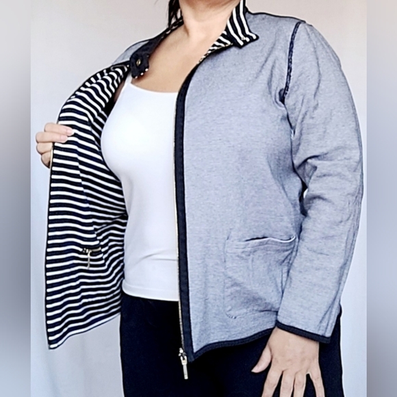 LAUREN Ralph Lauren Women's Two Faced Reversible Striped Jacket Cotton 2X - Picture 11 of 16